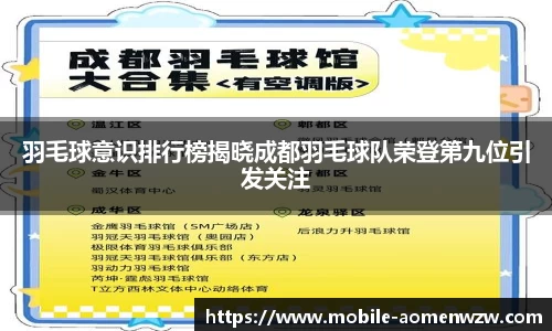 羽毛球意识排行榜揭晓成都羽毛球队荣登第九位引发关注